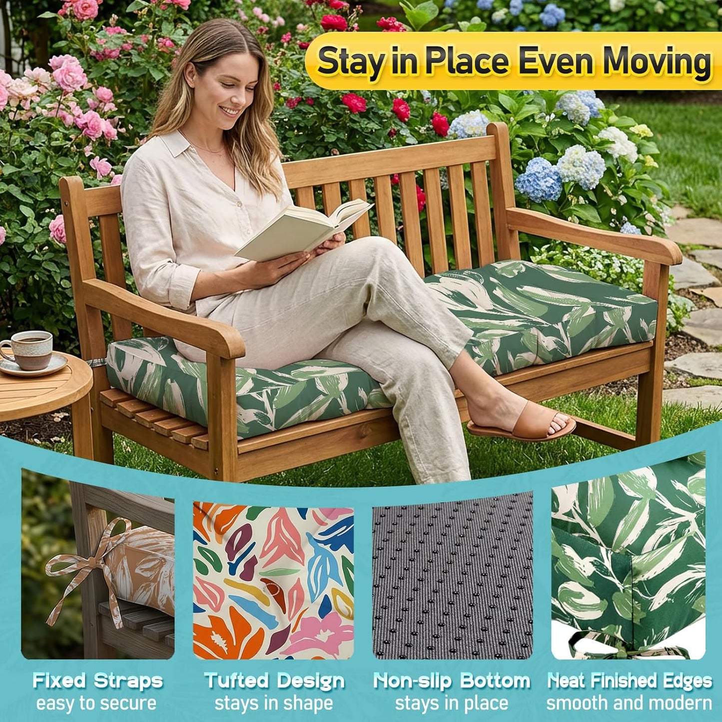Outdoor Bench Cushion, Tufted Patio Seat Pad for Garden Bench, Porch Swing, Indoor/Outoor Furniture (Blue, 48X18X4 inch)
