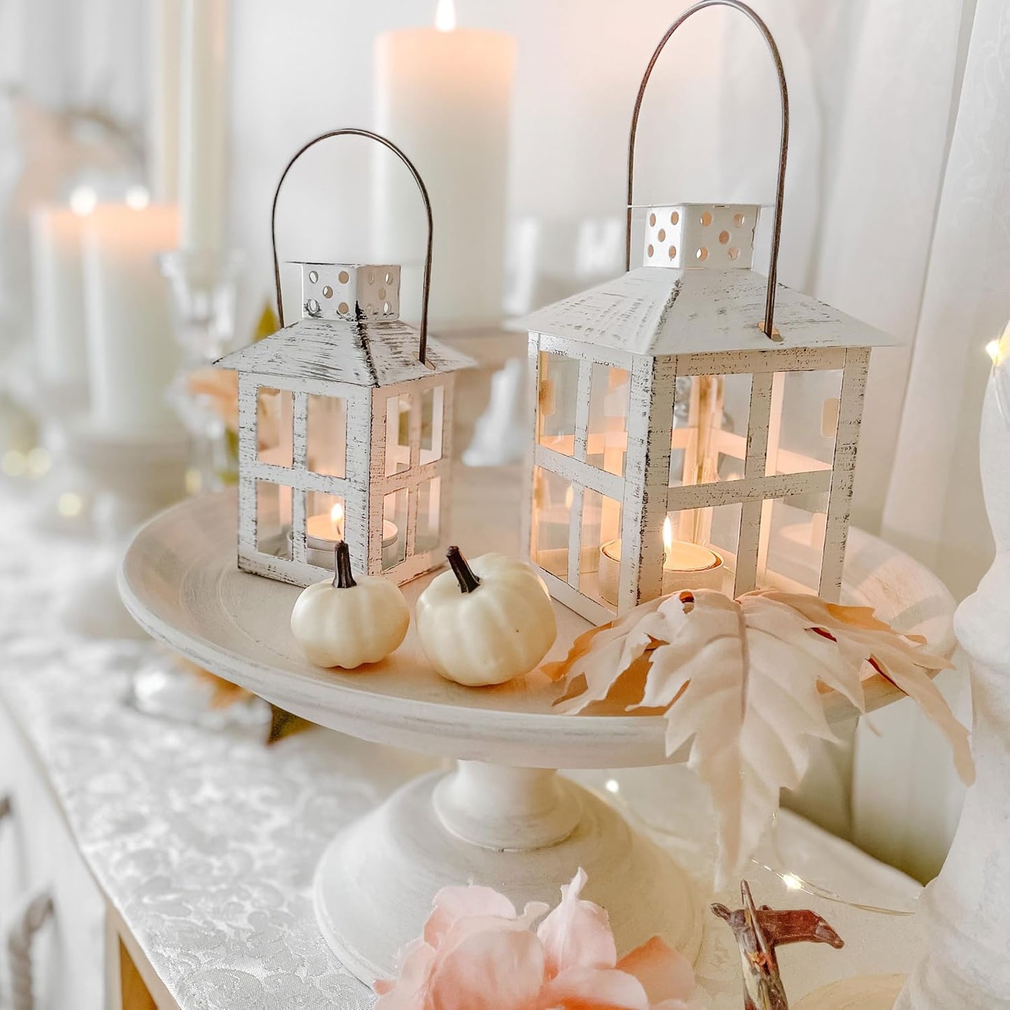 Kate Aspen Rustic Farmhouse Decor White Candle Holder Lantern Decorative (5 Inch), Wedding Decoration, Centerpiece Table Decorations, Home Decor, Shelf Decor, Fireplace Lantern
