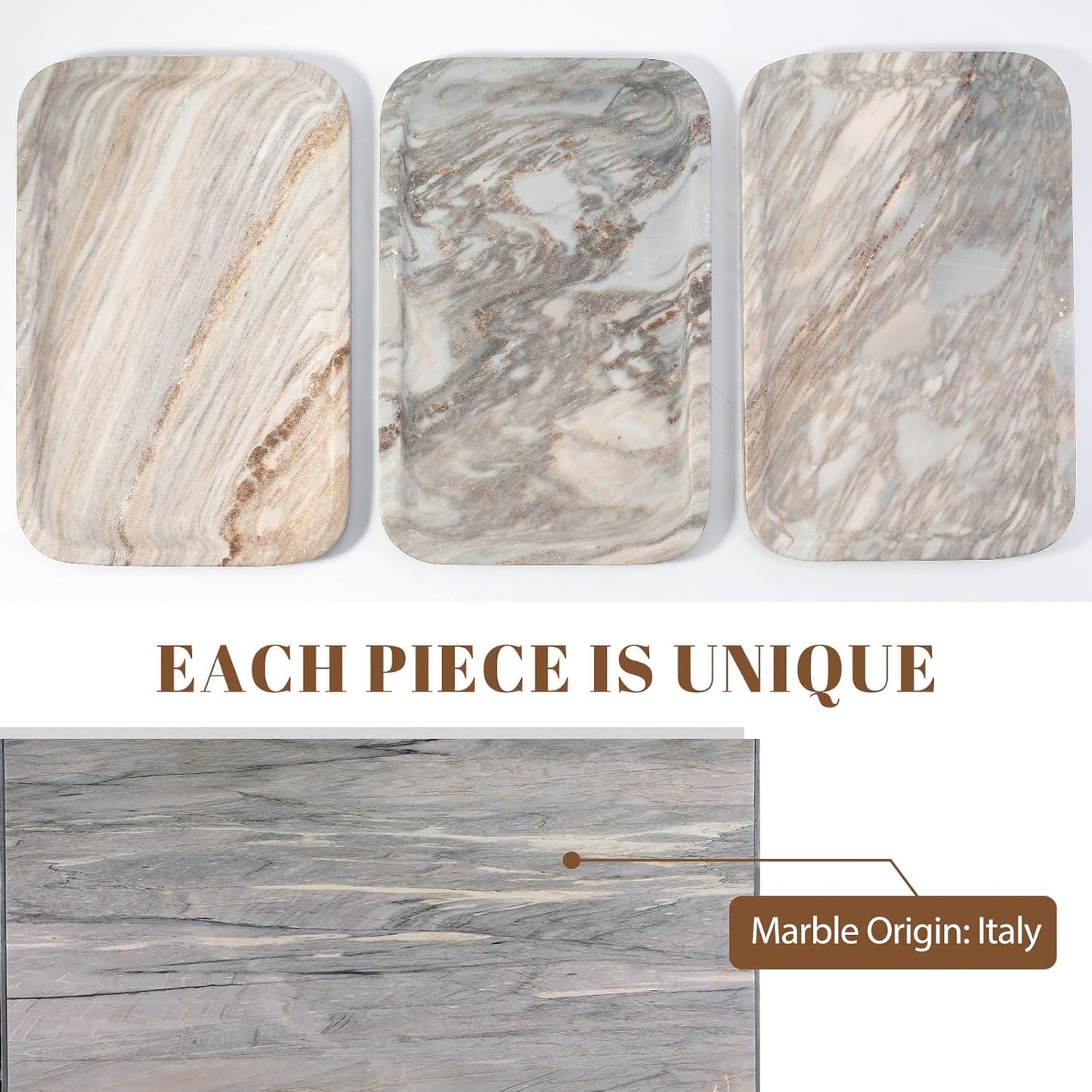 Koville Romano Travertine Tray, 12"x8" Natural Stone Vanity Tray for Countertop Bathroom Kitchen Dresser, Decorative Marble Catchall Trays for Perfume Jewelry, Rectangular Serving Tray(Beige)