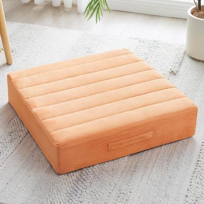 JKMAX 2 Pcs High Density Foam Floor Pillow - Upgraded Large Pillows Seating for Adults - Outdoor Floor Cushion with Soft Tufted Cover - Yoga Pillows for Sitting On Floor - 22 Inch Light Gray