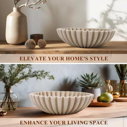 YMXYJM Large Decorative Bowl, Modern Handicraft Bowls for Home Decor, Fruit Bowl for Kitchen Counter, Ruffle Decor, Stylish Key Bowl for Entry Table, Artificial Stone Beige