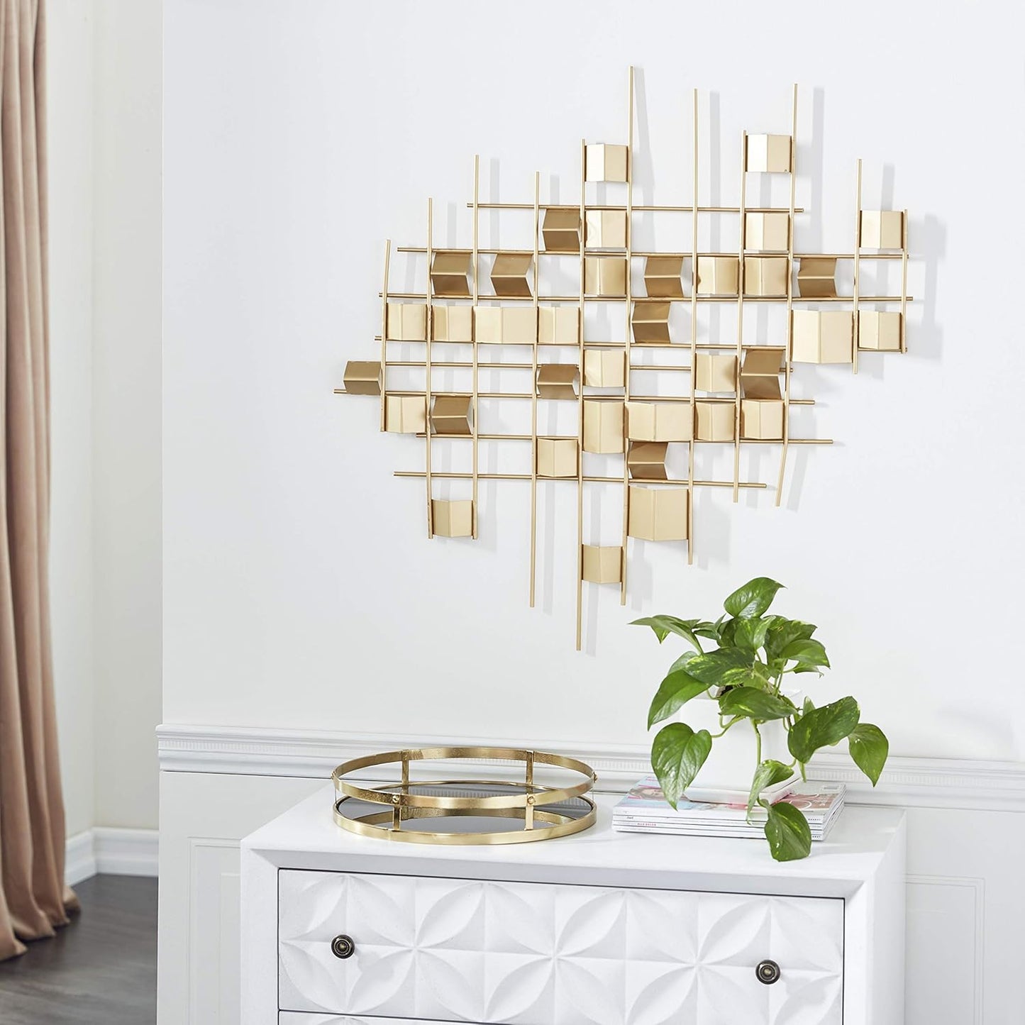 CosmoLiving by Cosmopolitan Metal Geometric Home Wall Decor 3D Stripe Wall Sculpture, Wall Art 36" x 1" x 23", Gold