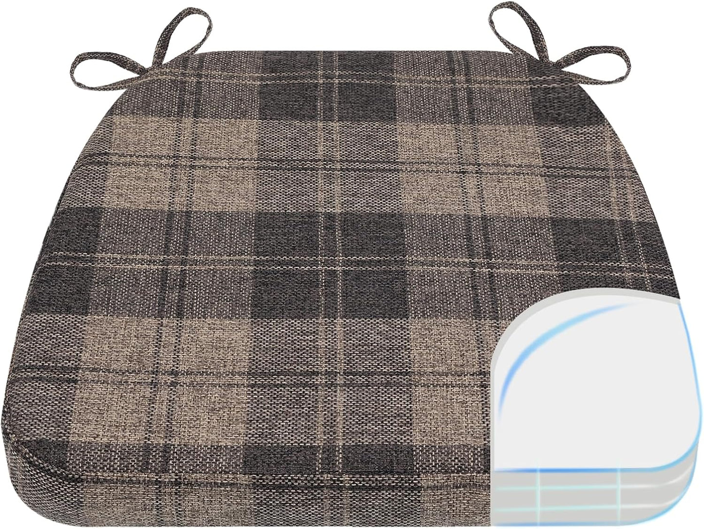 AAAAAcessories D-Shaped Chair Cushions, 2" Thick Dining Chair Pads with Ties and Removable, Machine-Washable Cover, 17" x 16", Set of 4, Oatmeal Beige - Colors B