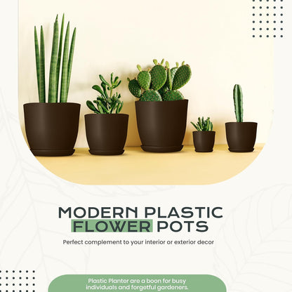 Utopia Home Plant Pots Indoor with Drainage Holes – Set of 5 White Plastic Flower Pots (7/6.6/6/5.3/4.8 Inch) – Modern Planters for Indoor Plants, Room & Office Décor, Great Stocking Stuffers