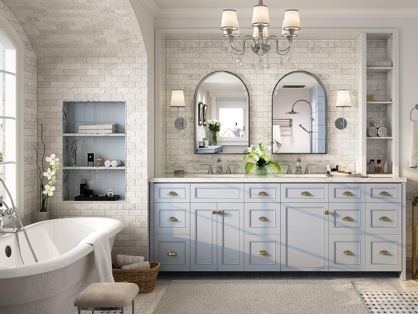 Brightify Arched Mirror, Arched Wall Mirror, 24 x 32 Inch Silver Arch Mirror, Metal Frame Silver Bathroom Mirror, Arched Top Bathroom Vanity Mirror for Living Room Bedroom Mantel Entryway Hallways