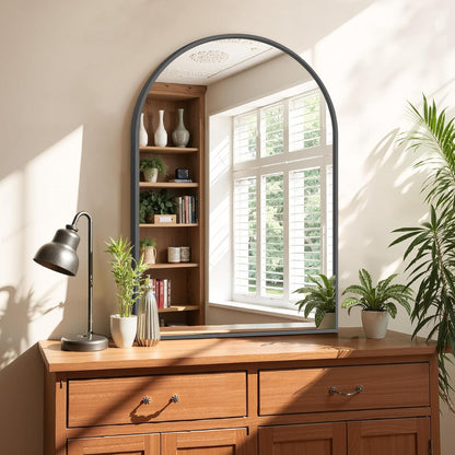 Bathroom Mirror for Wall, 24 Inch Round Mirror, Matte Black Metal Framed Circle Vanity Mirror for Bathroom Bedroom Living Room Entryway, Anti-Rust, Tempered Glass, Hanging or Leaning