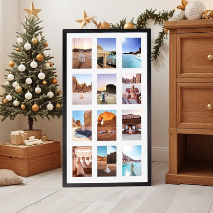 QUTREY 20 Opening 4x6 Collage Picture Frame Set of 2, 18.1x41.3 inches Black Multiple Frames Display 4 by 6 inch Photos with Mat for Wall Hanging
