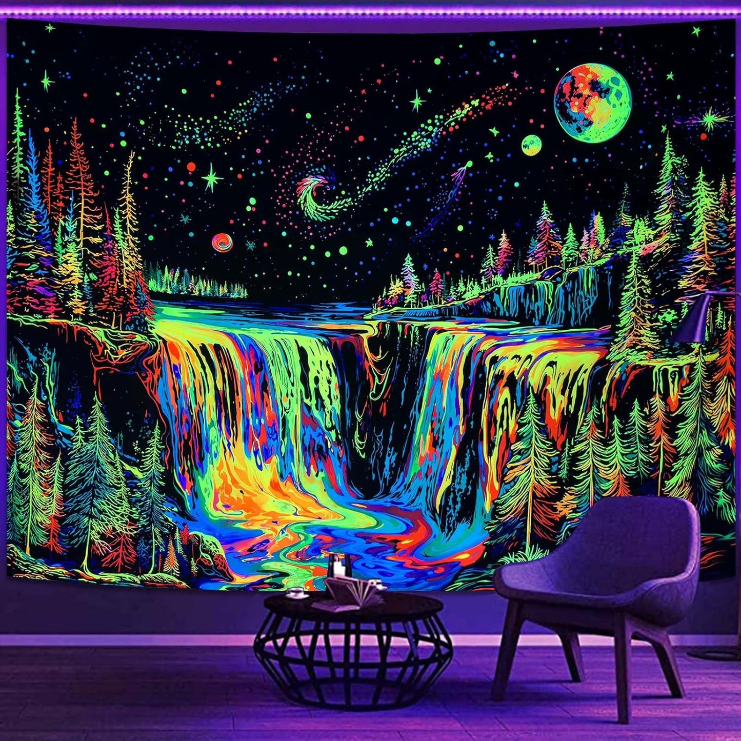 Zussun Black and White Tapestry Starry Night Mountain Tapestries for Bedroom Aesthetic Moon and Stars Tapastry's Wall Hanging Dark Nature Forest Wall Tapestry for Living Room Dorm (48'' × 36'')