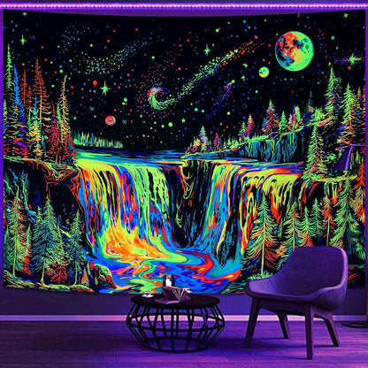Zussun Black and White Tapestry Starry Night Mountain Tapestries for Bedroom Aesthetic Moon and Stars Tapastry's Wall Hanging Dark Nature Forest Wall Tapestry for Living Room Dorm (48'' × 36'')