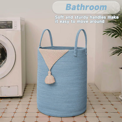 JMvicyroam Large Woven Laundry Basket Hamper,60L Cotton Rope Storage Bin for Blankets,Toys and Clothes,Decorative Tall Nursery Hamper for Living Room,Baby Nursery,Bathroom and Bedroom,Brown