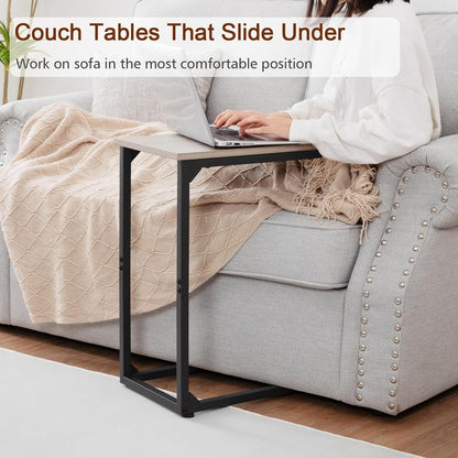 AMHANCIBLE C Shaped Side Table, End Tables Living Room Set of 2, Slide Under Couch Table for Sofa, TV Trays for Bedroom, Small Space, Rustic Brown HET02CBR