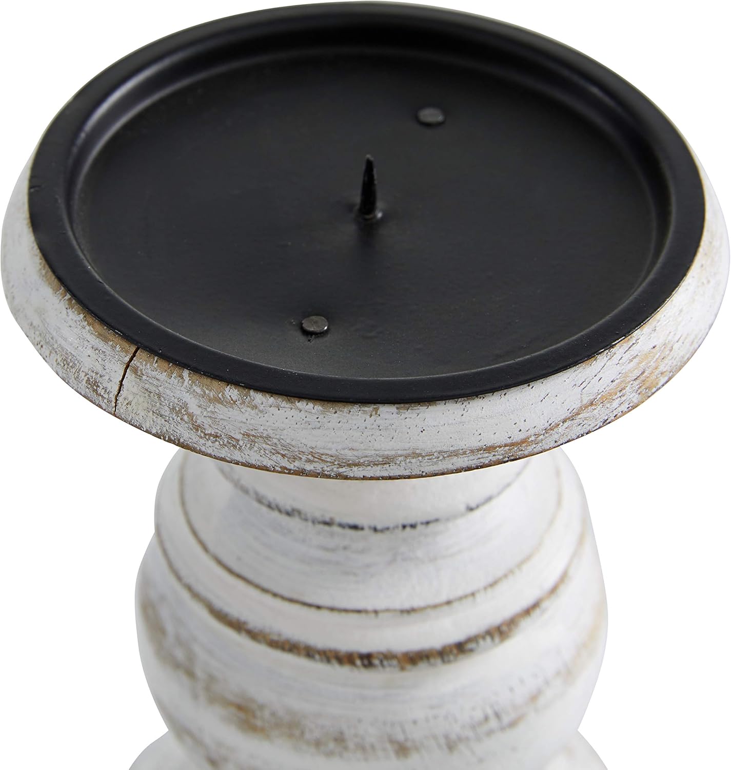 Deco 79 Mango Wood Decorative Candle Holder Distressed Turned Pillar Candle Stand, Set of 3 Candlestick Holder 6", 8", 10"H, Light Blue