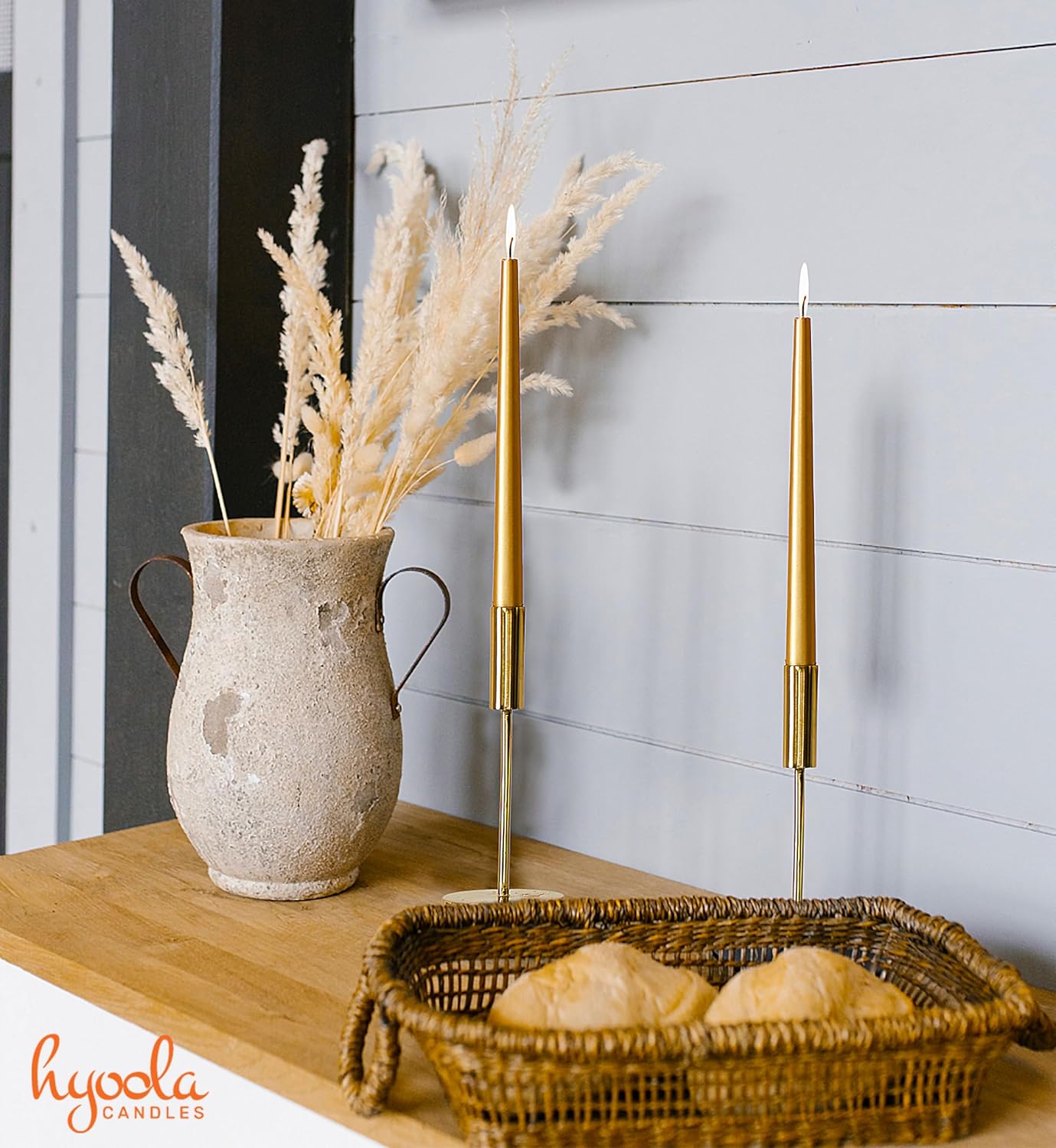 Hyoola Tall Taper Candles - 10 Inch Metallic Gold Unscented Dripless Taper Candles - 8 Hour Burn Time - 4 Pack