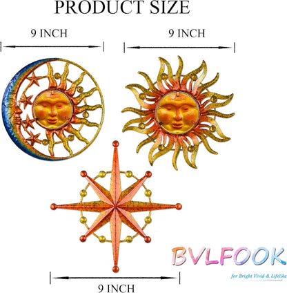 Large Sun Wall Art Decor 45 inch Metal Wall Art, Retro Hanging Decor, Valentine Wall Decorations for Patio,Yard,Garden,Fence,Living Room