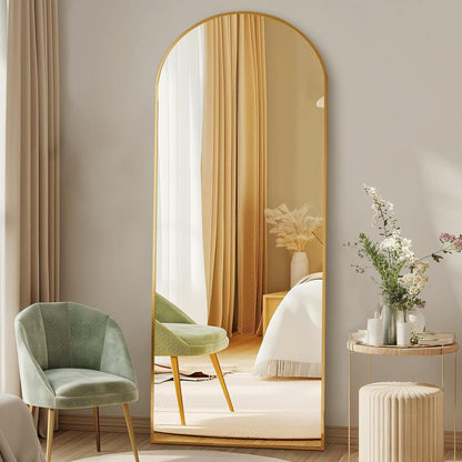 DUMOS Arched Full Length Mirror with Stand 64"x21" Floor Standing Aluminum Frame for Bedroom Body Hanging Leaning Modern Simple Home Decor Shatter-proorf Nano Glass Wall Living Room Cloakroom Black