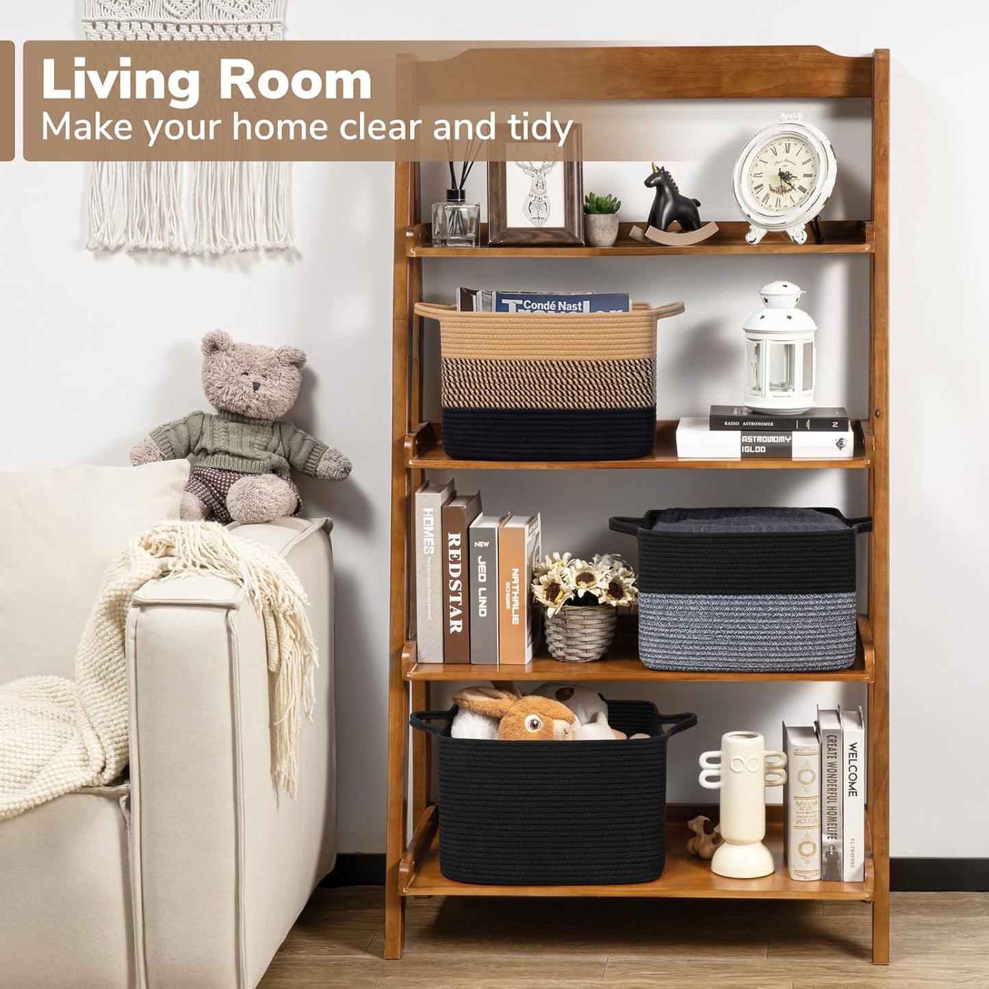 Goodpick Cube Storage Bins - Towel, Book, Cloth, Shoes, Closet Shelf Woven Baskets for Office, Baby Laundry, Toys, 13''x10''x9''