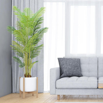 6FT Artificial Palm Tree Indoor with White Pot, Realistic Leaves, 15 Trunks Adjustable Branches, Tall Faux Fake Palm Plant, Ideal for Living Room Bedroom Office Home Interior Aesthetic Decor