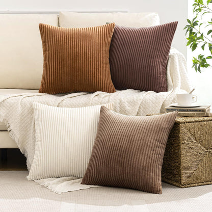 MIULEE Boho Farmhouse Sage Green Throw Pillow Covers 18x18 Inch Set of 4 Mordern Nordic Cushion Covers Soft Corduroy Spring Home Decor for Couch Bed Sofa Living Room Forest Green