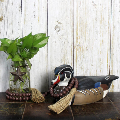 CVHOMEDECO. Wood Beads Garland with Tassels Farmhouse Rustic Wooden Prayer Bead String Wall Hanging Accent for Home Festival Decor. Mix Distressed