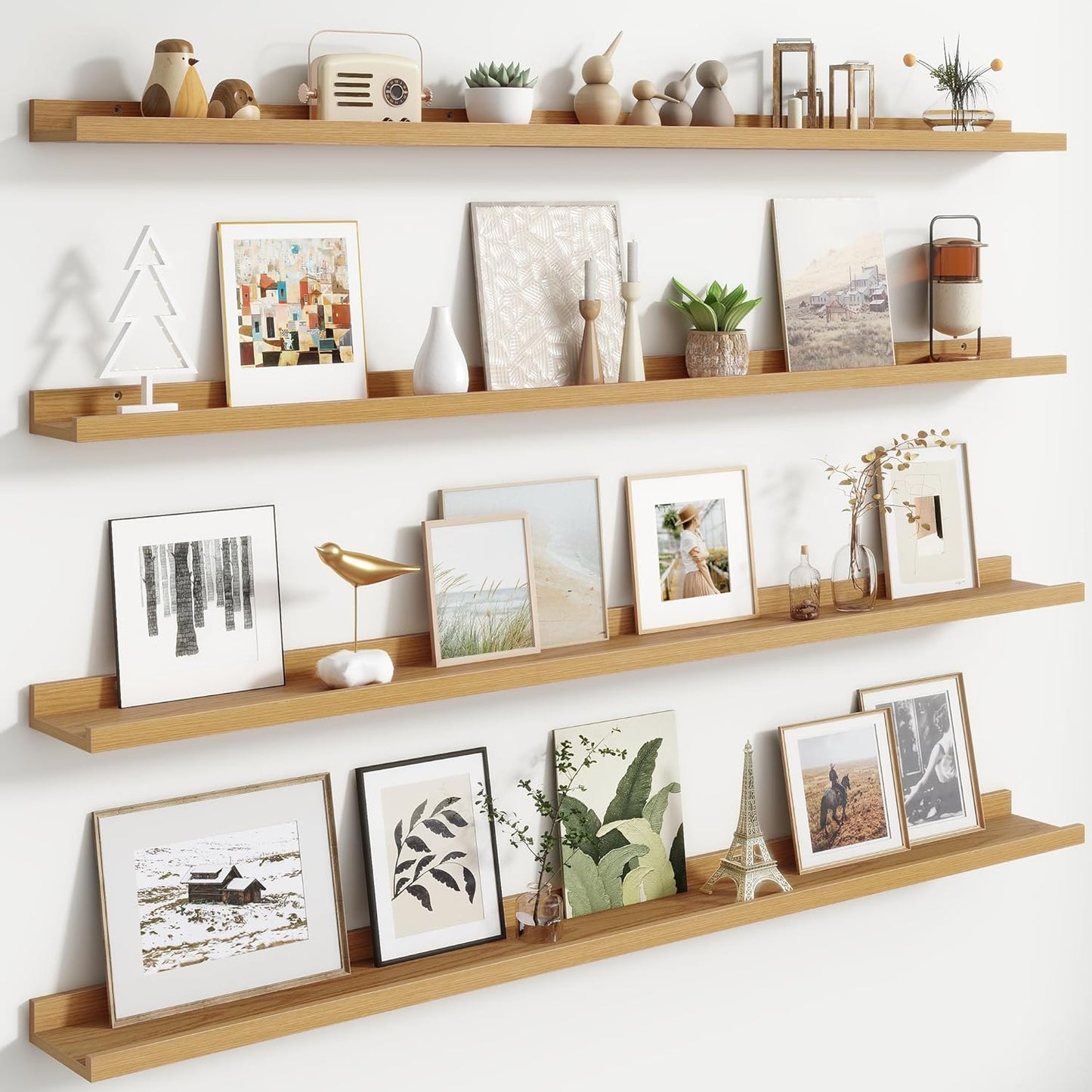 FLYJOE Floating Picture Ledge Shelves for Wall Set of 4, 48 Inch Wall Shelves with Lip Long Large Nursery Book Shelf for Toys Storage Kids Bookshelf Wall Mounted Living Room Bedroom Decor Frames