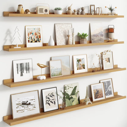 FLYJOE Floating Picture Ledge Shelves for Wall Set of 4, 48 Inch Wall Shelves with Lip Long Large Nursery Book Shelf for Toys Storage Kids Bookshelf Wall Mounted Living Room Bedroom Decor Frames