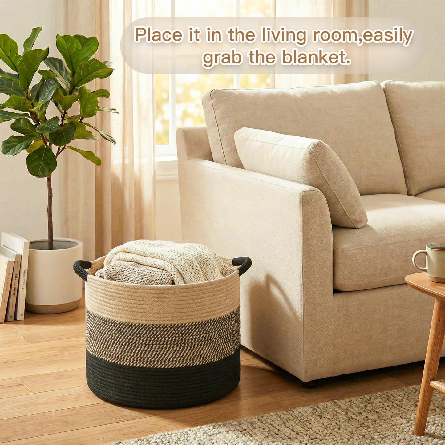 Artfeel 70L Large Cotton Rope Basket, Decorative Woven Blanket Storage for Living Room, Boho Toy Storage & Toy Box for Kids, Versatile Laundry Basket & Nursery Hamper for Blankets(Brown)