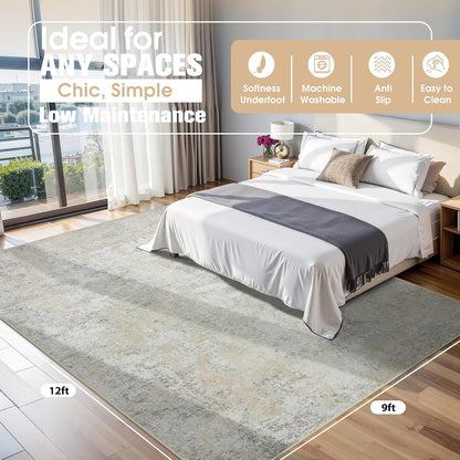 8x10 Area Rugs for Living Room Rug Washable: Abstract Large Rug for Dining Room Bedroom Carpet Non Slip 8 by 10 Indoor Modern Nursery Home Office Blue Grey