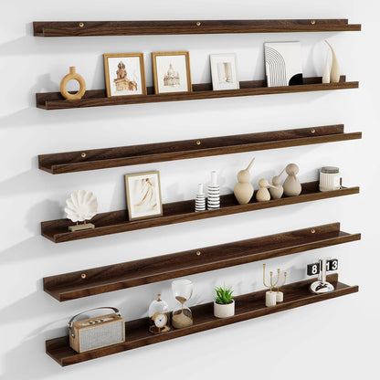 Acovy Picture Ledge Shelf Set of 6, 48 inch Long Large Floating Shelves for Wall with Lip, Wall Mounted Shelves for Living Room, Bedroom, Bathroom, Kitchen, Nursery,Oak