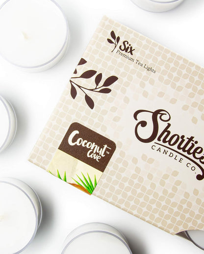 Shortie's Candle Company Coconut Cove Premium Tealight Candles - 6 White Highly Scented Tea Lights - Beautiful Candlelight - Made in the USA - Fruit & Berry Collection