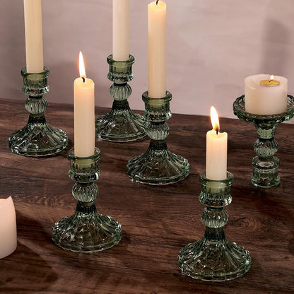 DARJEN Candlestick Holders Set,12Pcs 4" H Taper Candle Holders Bulk, Clear Glass Candle Holders for Wedding, Spring Party, Romantic Dinner, Festival & Windowsill Decor