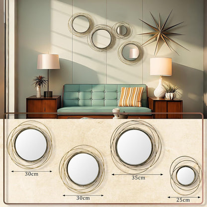 Hicarer 4 Pcs Decorative Wall Mirror Round Modern Circle Mounted Mirror Metal Wall Art Decor for Bedroom Living Room Entryway Dining Room Hallway(Gold)