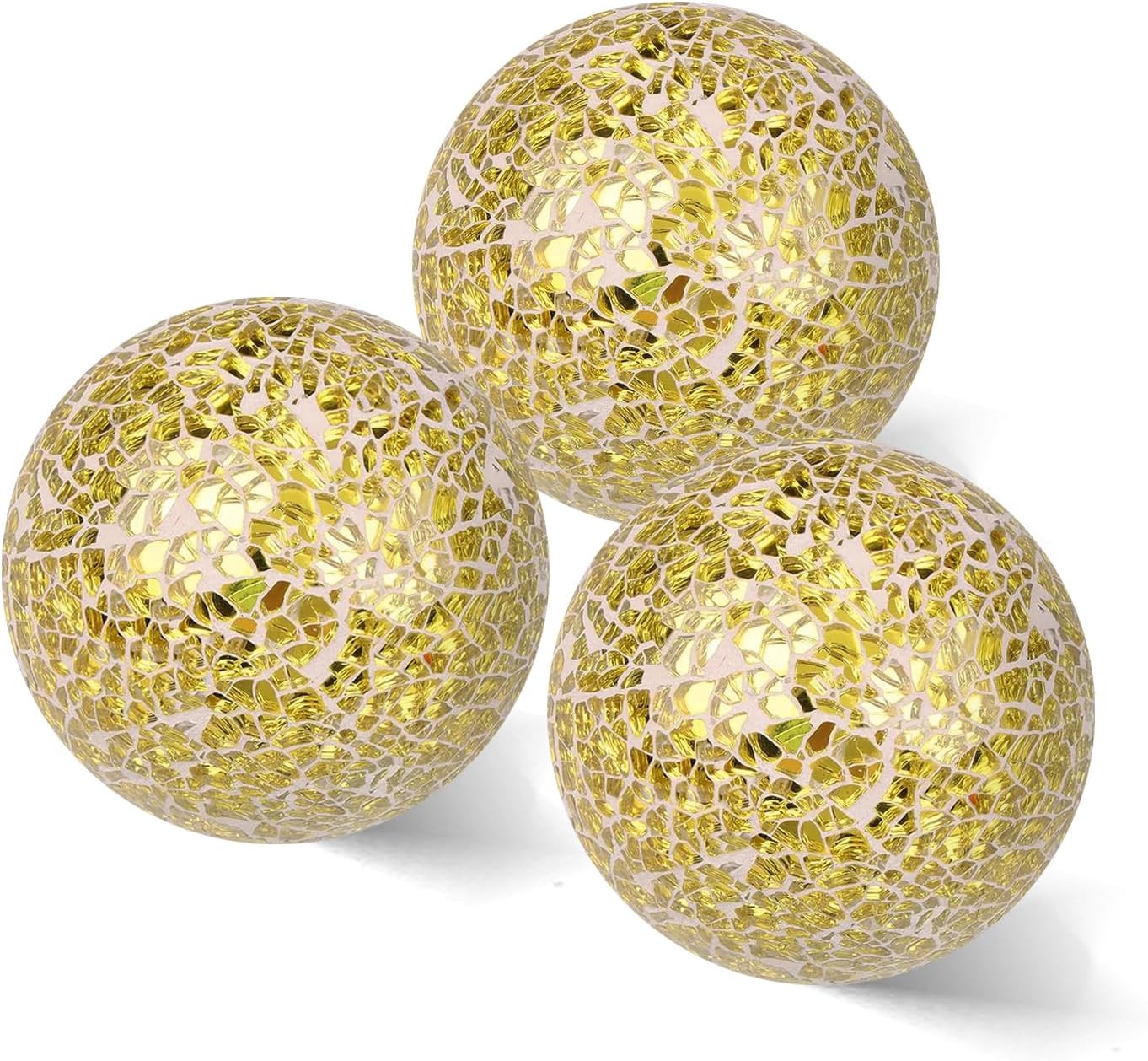 4in Decorative Mosaic Sphere Orbs Set of 3, Glass Balls for Whole Housewares,Wedding/Birthday,Bowls,Vases Dining Table Centerpieces(Silver,Black,Blue)