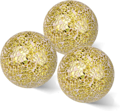 4in Decorative Mosaic Sphere Orbs Set of 3, Glass Balls for Whole Housewares,Wedding/Birthday,Bowls,Vases Dining Table Centerpieces(Silver,Black,Blue)