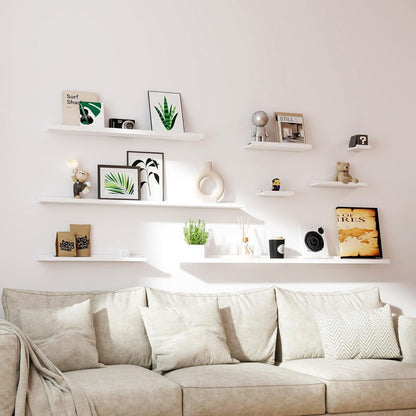 White Floating Shelves for Wall Decor, Wall Mounted Wood Storage Shelf for Bedroom, Living Room, Bathroom, Kitchen, Nursery, Display Picture Ledge Shelf with Lip Set of 2-14 Inches, White