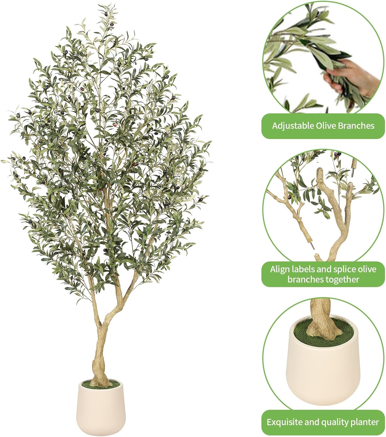 Realead 6ft Artificial Olive Tree with Tall Exquisite Planter - Realistic Faux Olive Tree with Thick Trunk and Lifelike Fruits - Large Fake Olive Tree for Home Office Decor