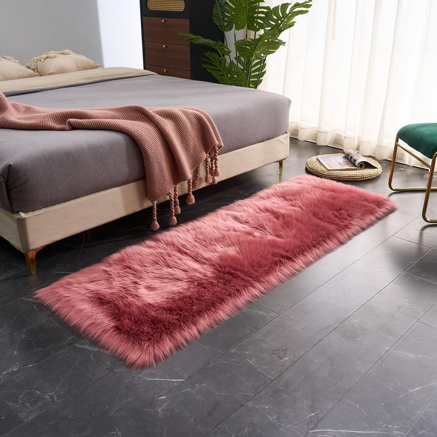 EasyJoy Ultra Soft Fluffy/Fuzzy Shaggy Area Rug Faux Fur Chair Cover Seat Pad for Bedroom Floor Sofa Living Room (2 x 6 ft Sheepskin, Beige)