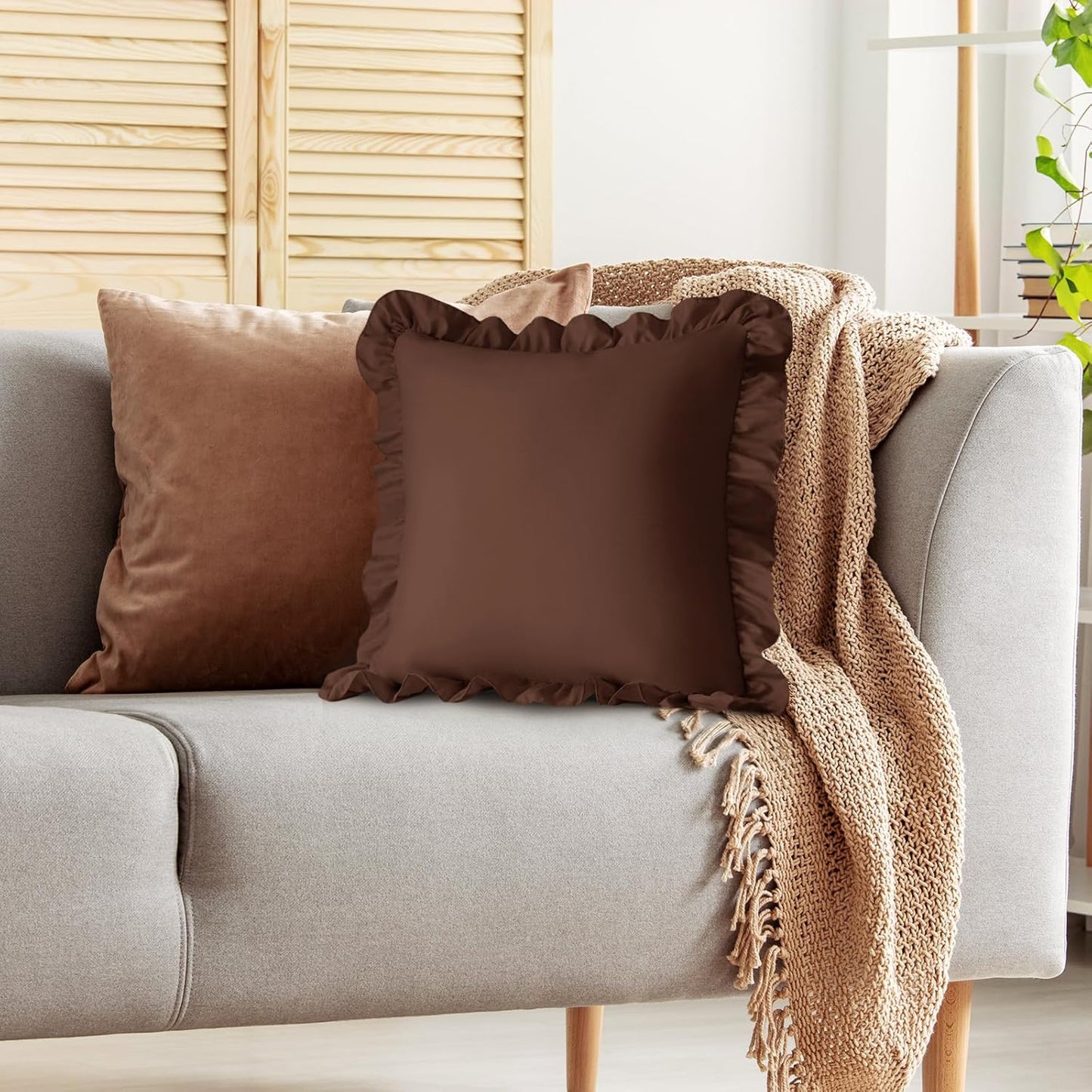 KKJIAF Ruffle Pillow Cases 26x26 Inches, White Square Ruffled Pillow Covers Set of 2, Microfiber Wrinkle Resistant Pillow Shams with Envelope Closure for Sofa Bed Living Room