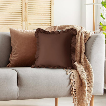 KKJIAF Ruffle Pillow Cases 26x26 Inches, White Square Ruffled Pillow Covers Set of 2, Microfiber Wrinkle Resistant Pillow Shams with Envelope Closure for Sofa Bed Living Room