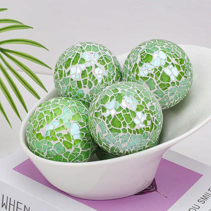 2 Pieces Decorative Glass Orbs 2.6 Inch Mosaic Crackl Solid Sphere Ball Table Centerpiece Balls Bowls Vases Christmas Decorative(Green)