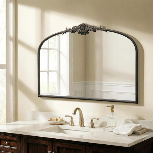 Besdomus Vintage Arched Gold Mirror: 40"x29" French Large Matt Gold Antique Wall Mounted Mirror - Baroque Traditional Ornate for Entryway/Fireplace/Bathroom/Hallway - Home Decor for Fashion-Conscious