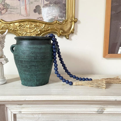 OMISHE 59in Wood Bead Garland with Tassels, Decorative Beads, Farmhouse Wooden Beads Garland for Wall Hanging Home Festival Decor, Aqua, Teal