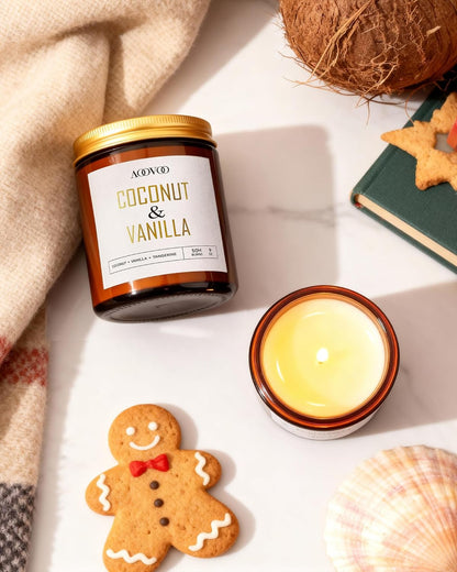 AOOVOO Coconut Vanilla Candles - 9 oz Scented Candles, Aromatherapy Candle, Soy Candle for Home Scented