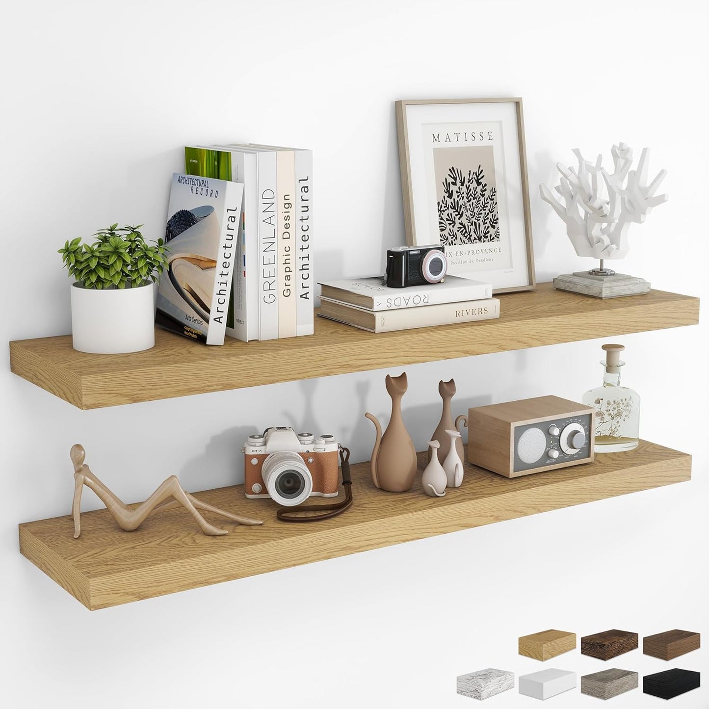 RICHFOCUS 72Inch Floating Shelves for Wall 2 Pack Shelves for Bedroom|Kitchen|Bathroom Wall Mounted Rustic Wood Floating Shelf with Invisible Brackets for Books|Storage|Decor, Rustic Brown