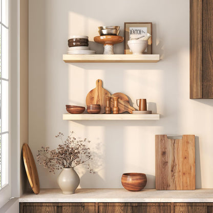 Floating Shelves 36 Inches Long - 8 Inch Deep Rustic Premium Solid Pine Wood for Storage - Farmhouse Wall Mounted for Living Room - Heavy-Duty Metal Bracket - 36" W x 8" D - Set of 2 - White Color