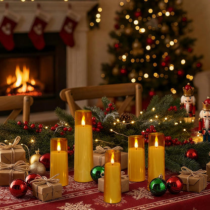 Amagic Pure White Flameless Candles, Battery Operated Candles, Acrylic Flickering LED Pillar Candles with Remote Control and Timer, 3D Wick, Yellow and Blue Glow, D2.2 xH5 5" 6" 7" 8", Set of 5