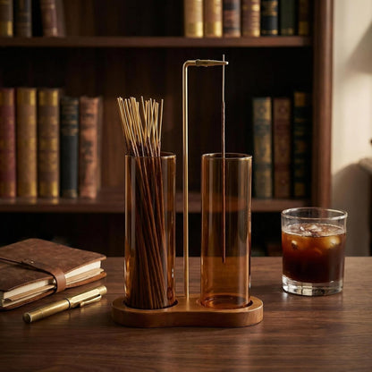 Incense Holder,2 in 1 Incense Sticks Burner Holder with Storage,Hang Upside Down Incense Holder for Sticks with Glass Ash Catcher for Meditation Yoga Spa Room Decor (Brown)