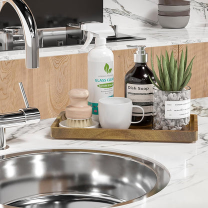 Bathroom Vanity Tray for Countertop - Bamboo Organizer Tray for Dresser Tops, Toilet, Perfume Small Decorative Tray Wood Tray for Home Decoration 11.81” L x 6.1” W x 0.79” H Black