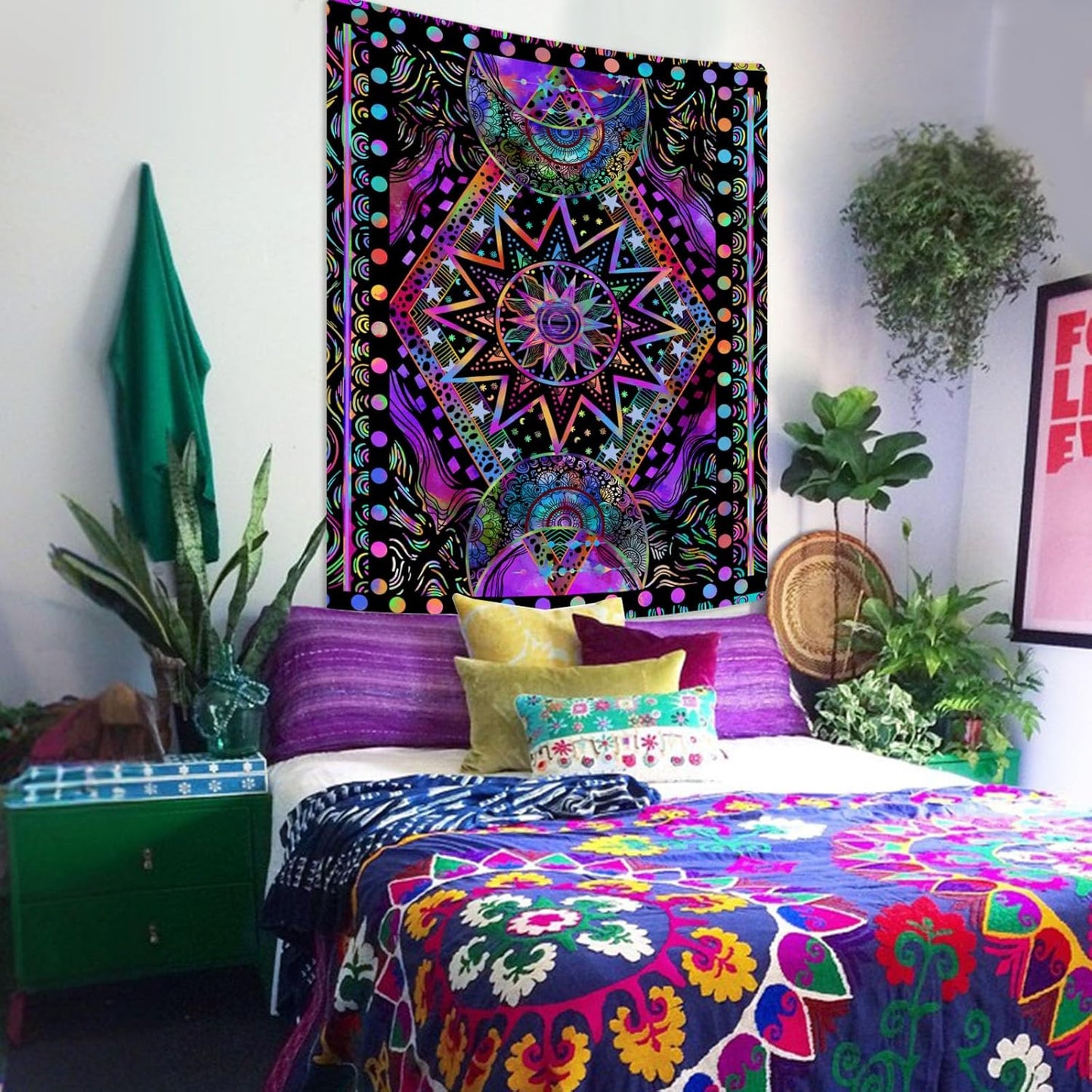 Fowocu Orange Sun and Moon Tapestry Wall Hanging, Indie Hippie Mandala Cool Wall Tapestries, Aesthetic Tapestry for Bedroom Living Room Dorm (Orange, 30'' × 40'')