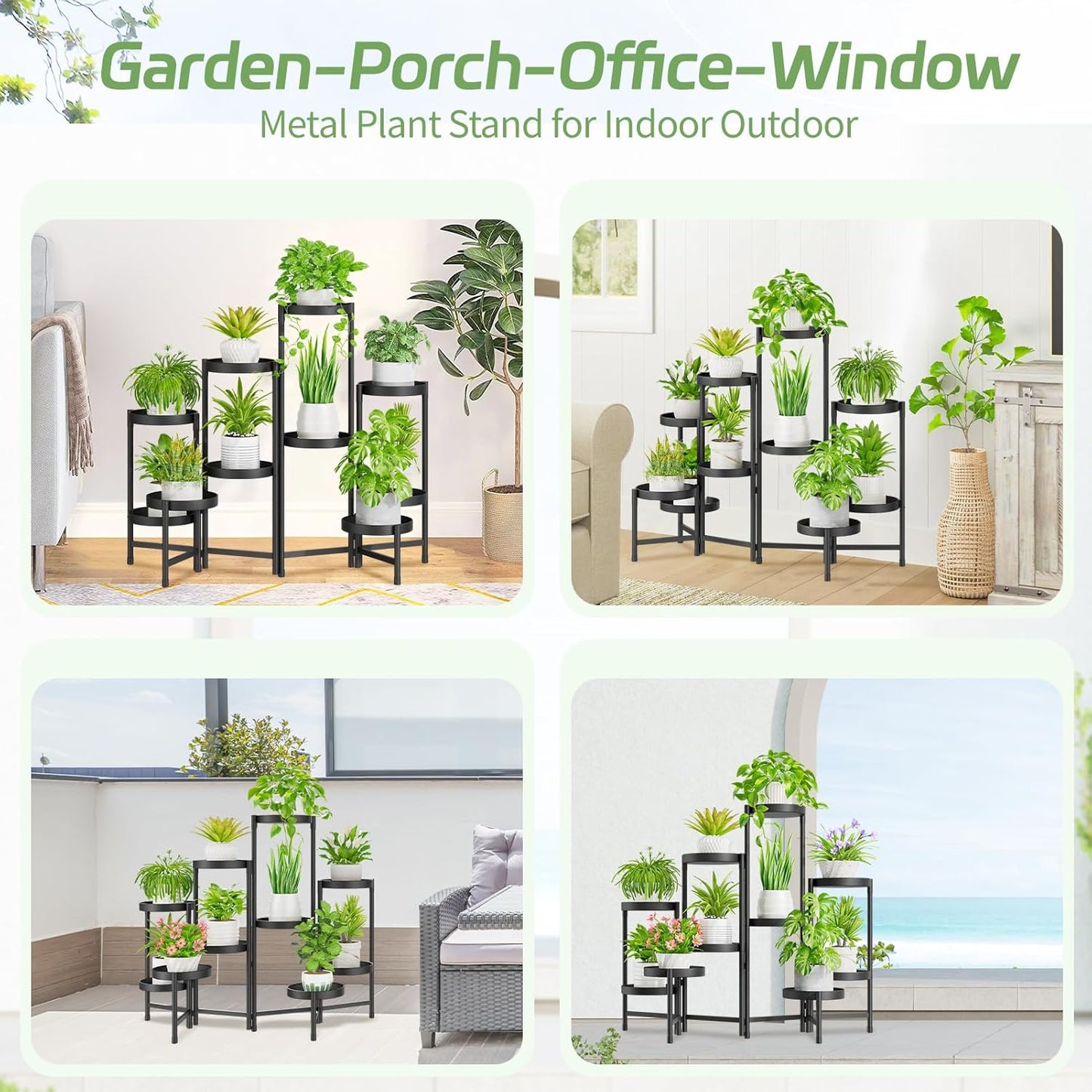 iDavosic.ly Plant Stand Indoor Outdoor, 5 Tier Corner Metal Flower Display Holder Shelf, Folding Tall Orchid Rack for Patio Balcony Porch Garden Living Room House, Black