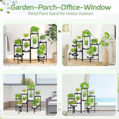 iDavosic.ly Plant Stand Indoor Outdoor, 5 Tier Corner Metal Flower Display Holder Shelf, Folding Tall Orchid Rack for Patio Balcony Porch Garden Living Room House, Black
